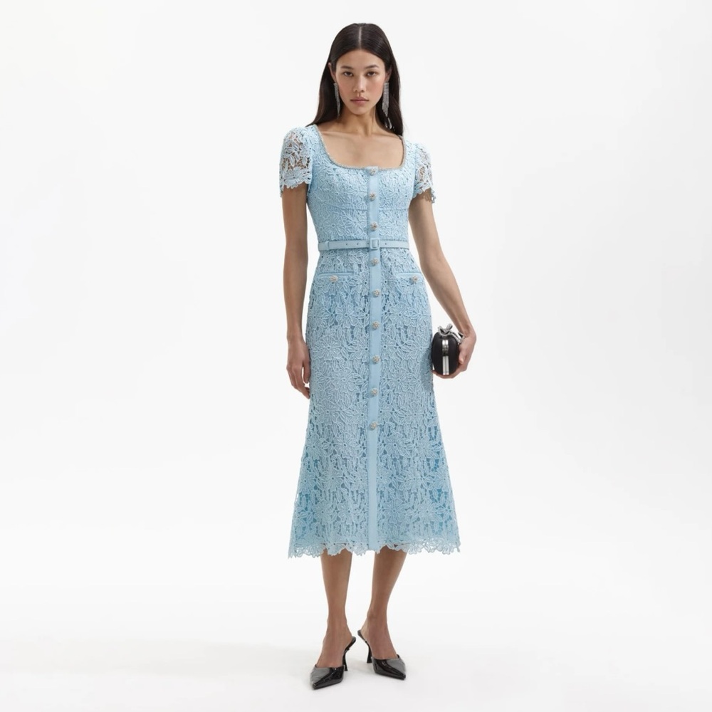 Self-Portrait Blue Lace Diamanté Midi Dress – NWT, Size 4